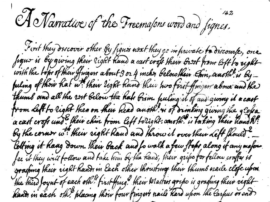 Fac-similé du manuscrit Sloane n° 3329, l’un des premiers documents mentionnant un mot réservé aux Maîtres – Nos Colonnes