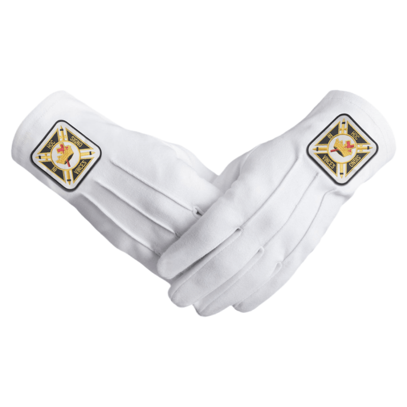 Gants Maçonniques blancs Chevaliers Templiers (Knight Templars) IN HOC SIGNO VINCES Nos Colonnes - Boutique Maçonnique