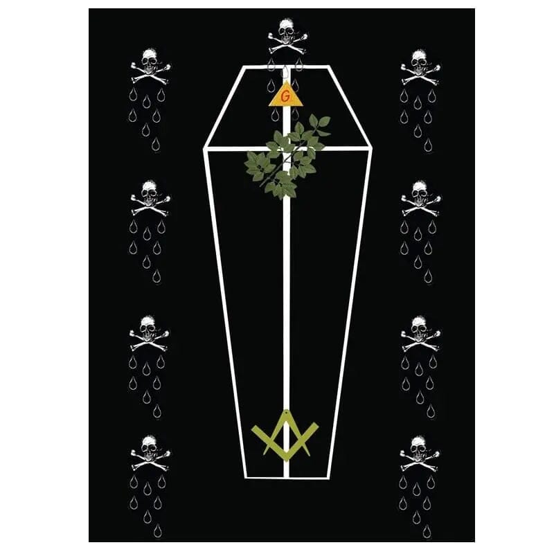 Drap mortuaire "Cercueil & divers symboles" - Satin (190x131cm) drap mortuaire Nos Colonnes - Boutique Maçonnique 