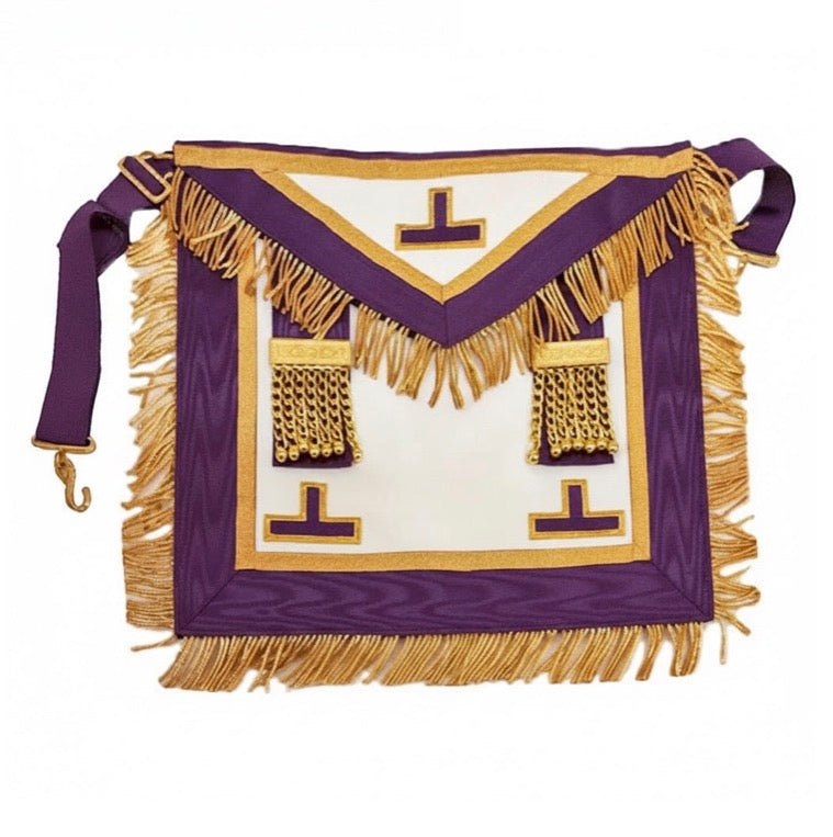 Tablier Passé Vénérable Maître d’Honneur violet. Franges. Cuir véritable. 39x33cm - Memphis - Misraïm (ORUMM) - Nos Colonnes