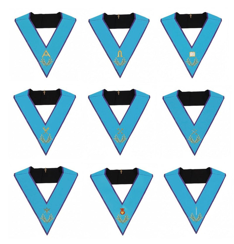 Pack 9 Sautoirs Officiers. Avec broderies. Soie Naturelle - Memphis - Misraïm - Nos Colonnes