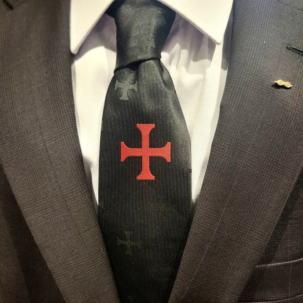 Cravate Maçonnique Noire Croix Templière -Nos Colonnes