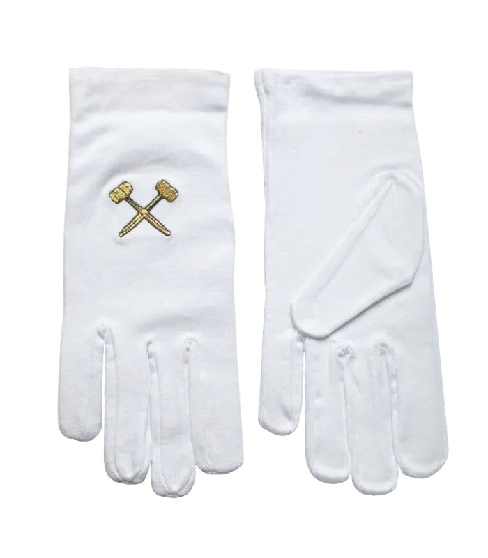Gants Maçonniques blancs. Maillets entrecroisés (or) gants Nos Colonnes - Boutique Maçonnique 