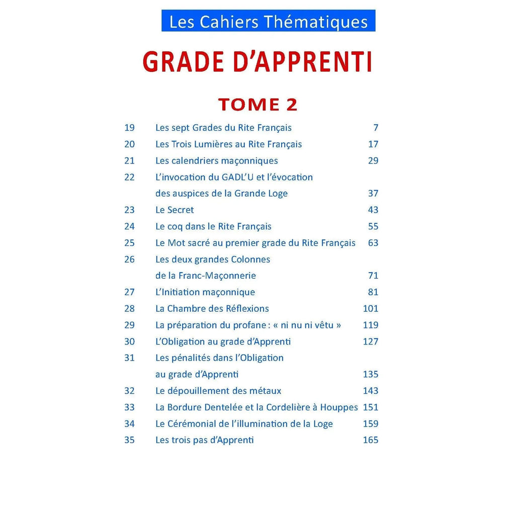 Grade d'apprenti Tome 2 - Rite français livre maconnique Nos Colonnes - Boutique Maçonnique 