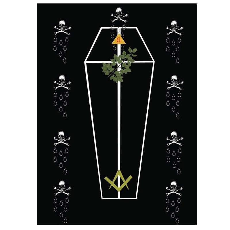 Drap mortuaire "Cercueil & divers symboles" - Satin (190x131cm) Nos Colonnes - Boutique Maçonnique 