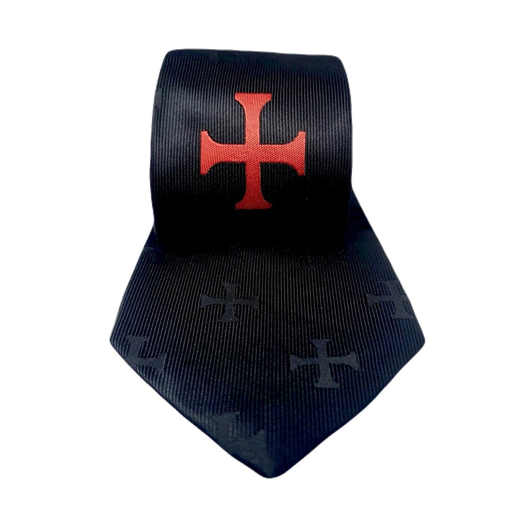 Cravate Maçonnique Noire Croix Templière -Nos Colonnes
