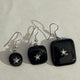 Black fused glass earrings with white star N°15