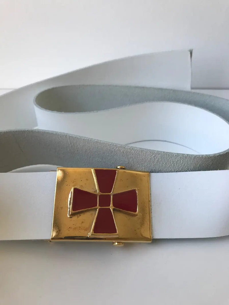 Ceinturon cuir blanc CBCS Croix Rouge – vue face Ordre Intérieur RER Chevalier Bienfaisant