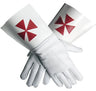 Masonic White Leather Gloves. Templar Cross (red)