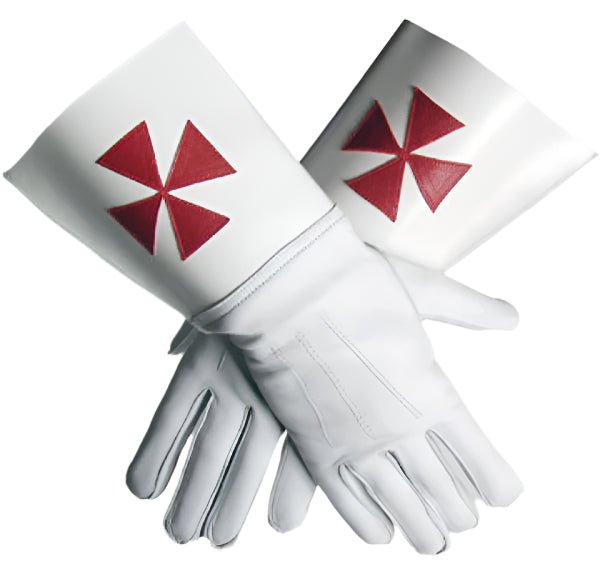 Gants maçonniques blancs en cuir croix templière