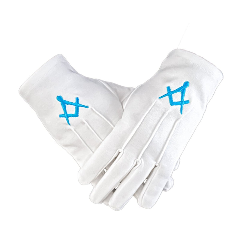 Gants Blancs Maçonniques Équerre Compas bleu - Nos Colonnes