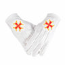 Masonic White Gloves. Templar Cross (red & gold)
