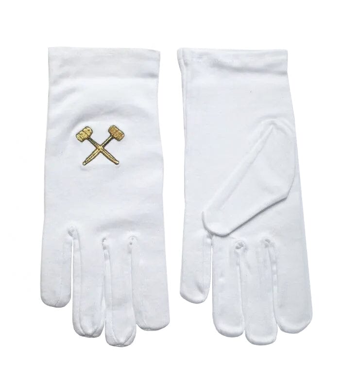 Gants Maillets Entrecroisés Brodés Or - Distinction Maçonnique - Nos Colonnes