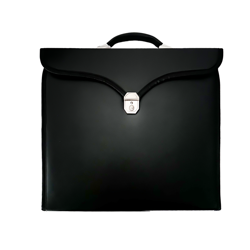 Mallette maçonnique simili-cuir noire fermée – rangement décors et tablier franc-maçon