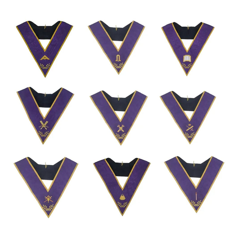 Pack 9 Sautoirs Officiers. Avec broderies. Soie Naturelle - Memphis - Misraïm (ORUMM) - Nos Colonnes