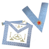 Worshipful Master Set. Apron 3 Taus, straight edges - Collar Blazing Star  - French Rite " Traditional"