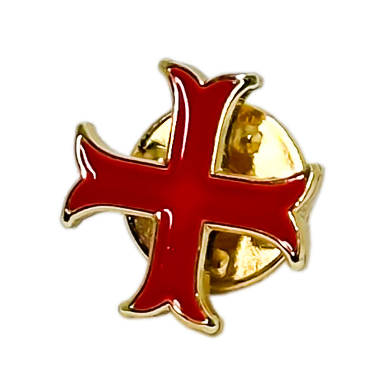 Pin's maçonnique représentant une Croix Templière rouge et or avec une finition détaillée – Nos Colonnes Boutique Maçonnique.