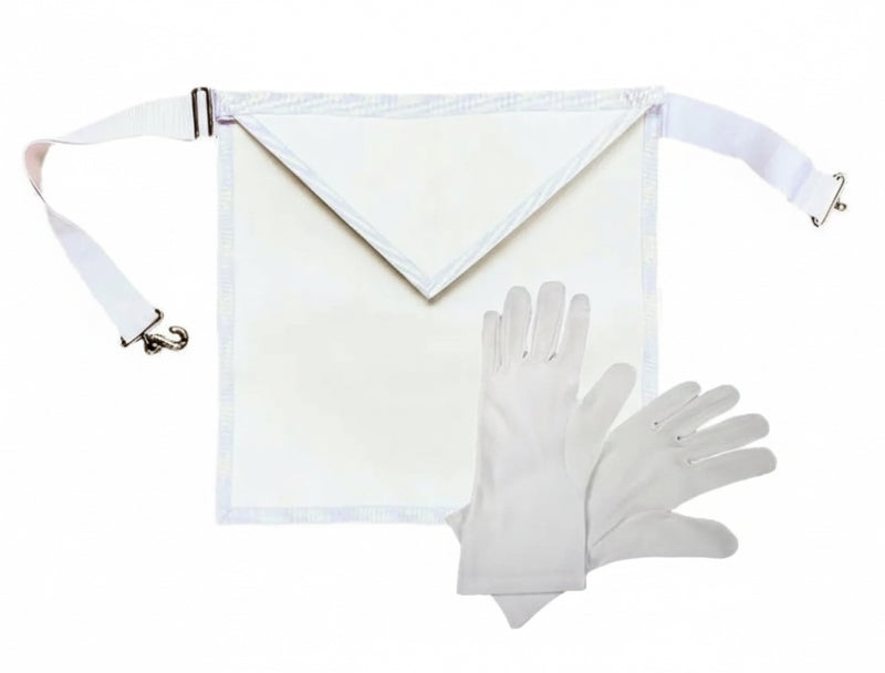 Tablier Apprenti + 1 paire de gants offerte. Cuir véritable. 34x34cm - Loges St Jean, Rite Suédois - Nos Colonnes