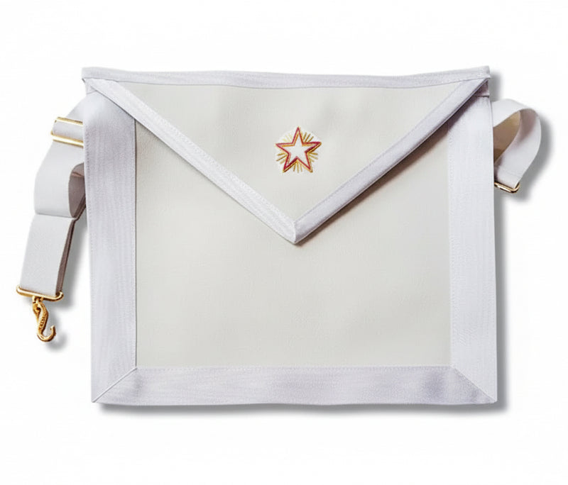 Tablier Compagnon blanc. Simili cuir. Étoile Flamboyante. 30x35cm - Memphis - Misraïm (ORUMM) - Nos Colonnes