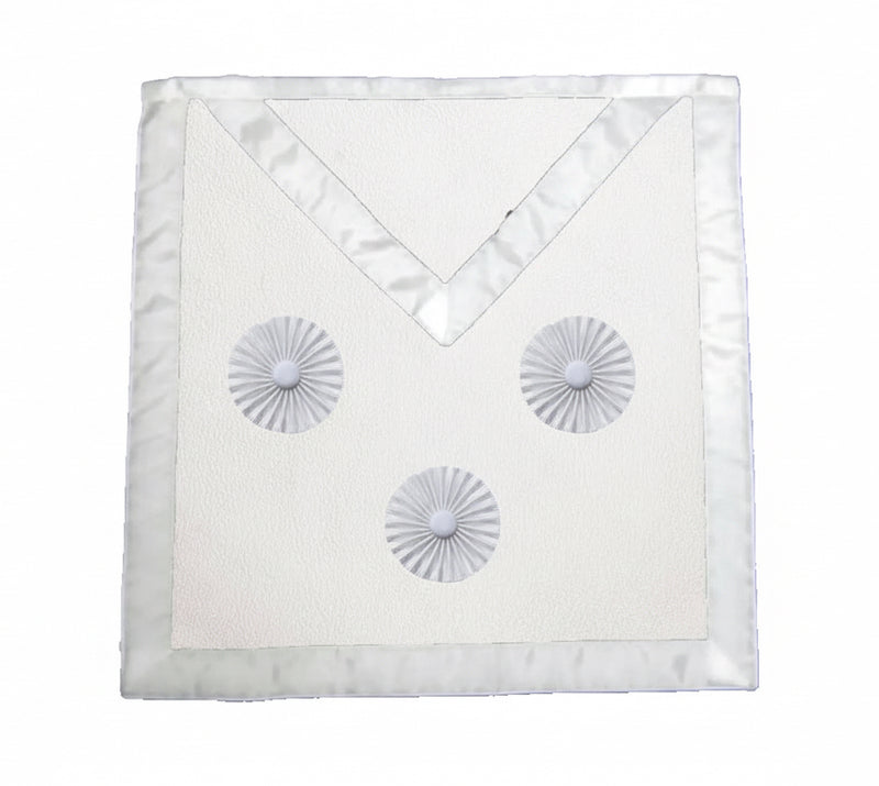 Tablier Compagnon. Rosettes blanches. 34x34cm - Loges St Jean, Rite Suédois - Nos Colonnes