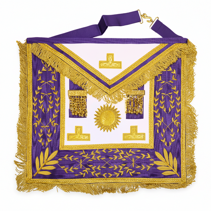 Tablier de luxe Grand Maître 97°. Cuir véritable. 41x46cm - Memphis - Misraïm (ORUMM) - Nos Colonnes