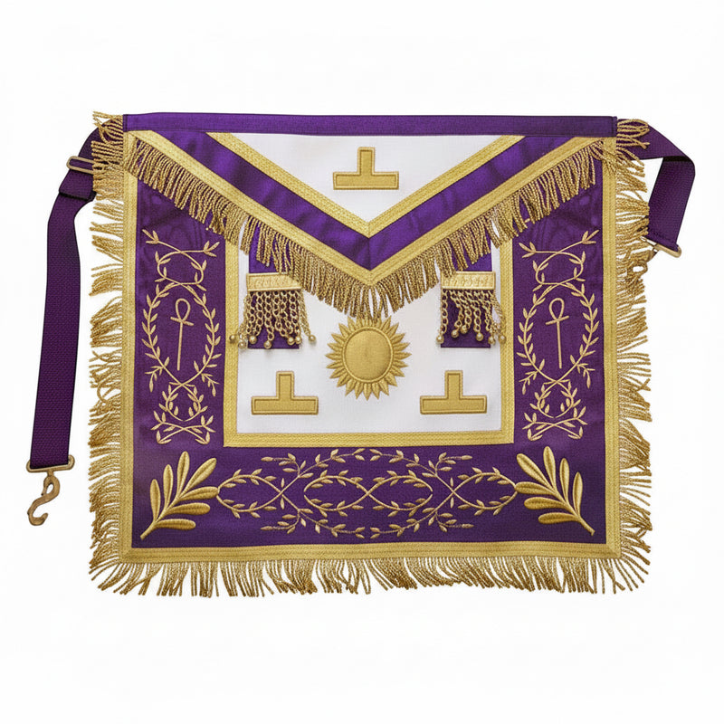 Tablier de luxe Grand Maître 98°. Cuir véritable. 41x46cm - Memphis - Misraïm (ORUMM) - Nos Colonnes