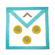 Tablier Maître. Rosettes bleu et or. 34x34cm - Loges St Jean, Rite Suédois