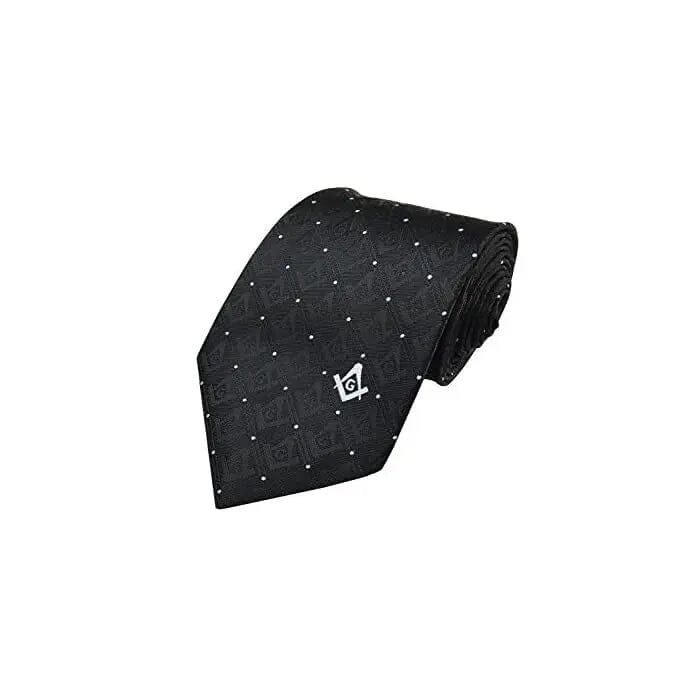Cravate Maçonnique Noire - Equerre & Compas blancs cravate Nos Colonnes - Boutique Maçonnique 