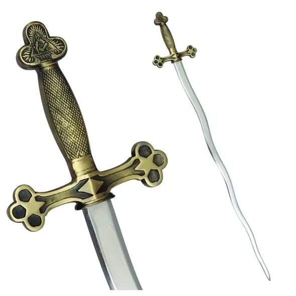 Épée Maçonnique Flamboyante - Garde trèflée sculpture Nos Colonnes - Boutique Maçonnique 