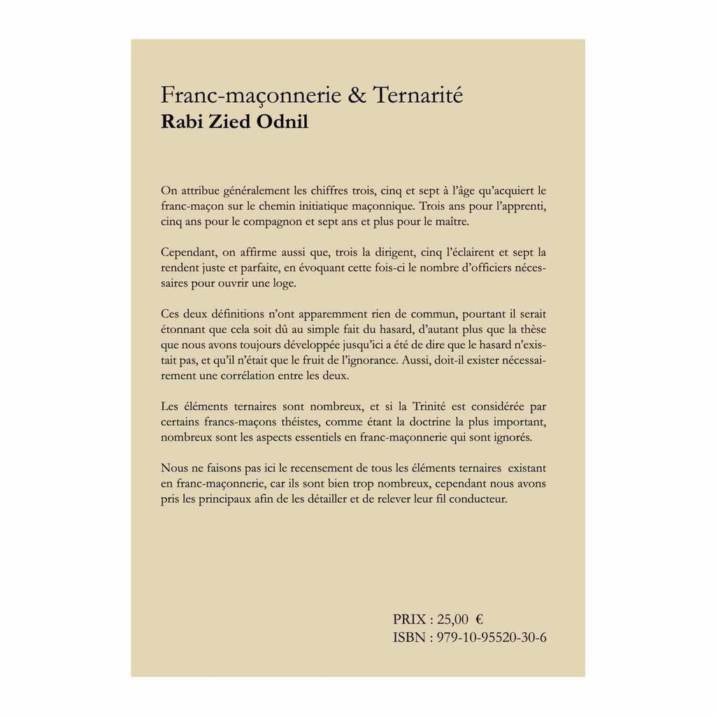 Franc-maçonnerie Ternarité (Rabi Zied-Odnil) livre maconnique Nos Colonnes - Boutique Maçonnique 