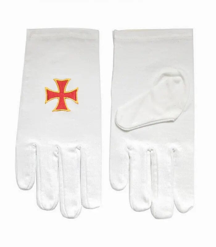 Gants Maçonniques Blancs. Croix Templière (rouge & or) gants Nos Colonnes - Boutique Maçonnique 