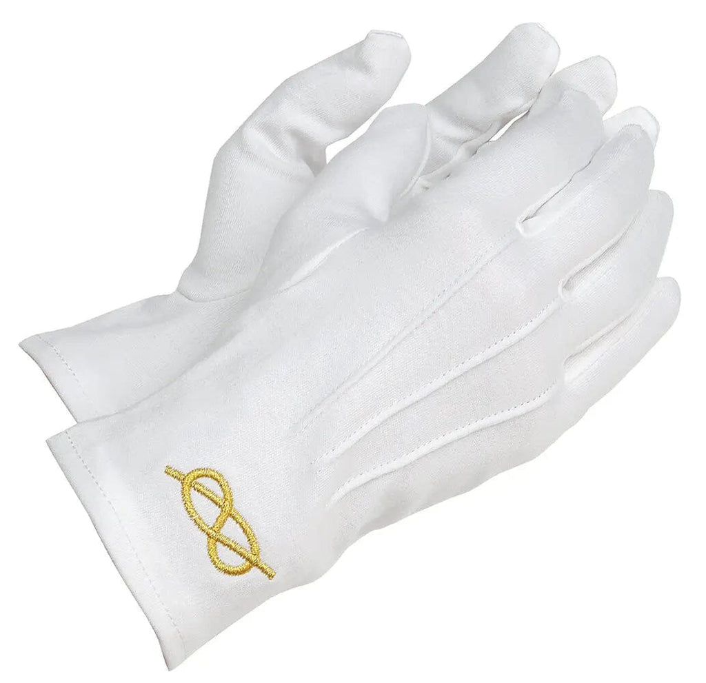 Gants Maçonniques Blancs. Lac d’Amour brodé (or) gants Nos Colonnes - Boutique Maçonnique 