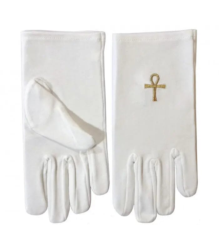 Gants Maçonniques blancs. Symbole Ankh (or) gants Nos Colonnes - Boutique Maçonnique 