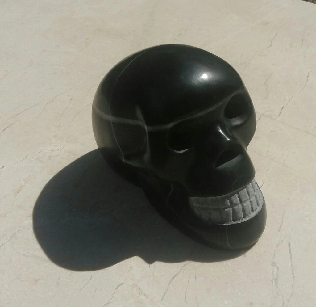 Sculpture « Crâne » en Marbre noir Marquina sculpture Nos Colonnes - Boutique Maçonnique 