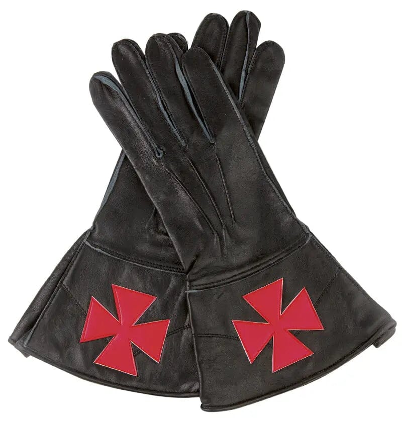 Gants Maconniques Noir avec la Croix Templière en Cuir - Nos Colonnes
