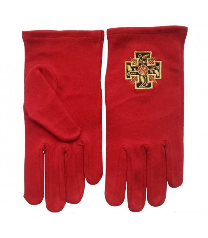 Gants maçonniques Rose-Croix 18e degré REAA Nos Colonnes – Croix brodée sur tissu blanc