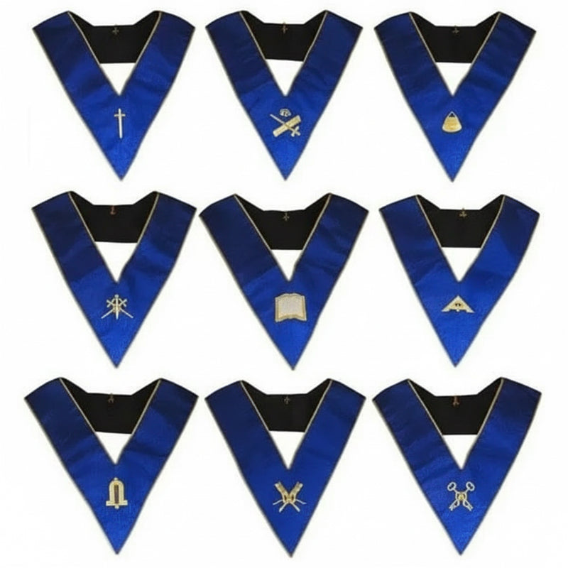 Pack 9 Sautoirs Officiers. Avec broderies - Rite Opératif de Salomon (ROS) - Nos Colonnes