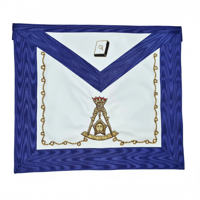 Tablier Grand Élu Parfait Sublime Maçon 14° REAA – face avant broderies étoile et pendeloques