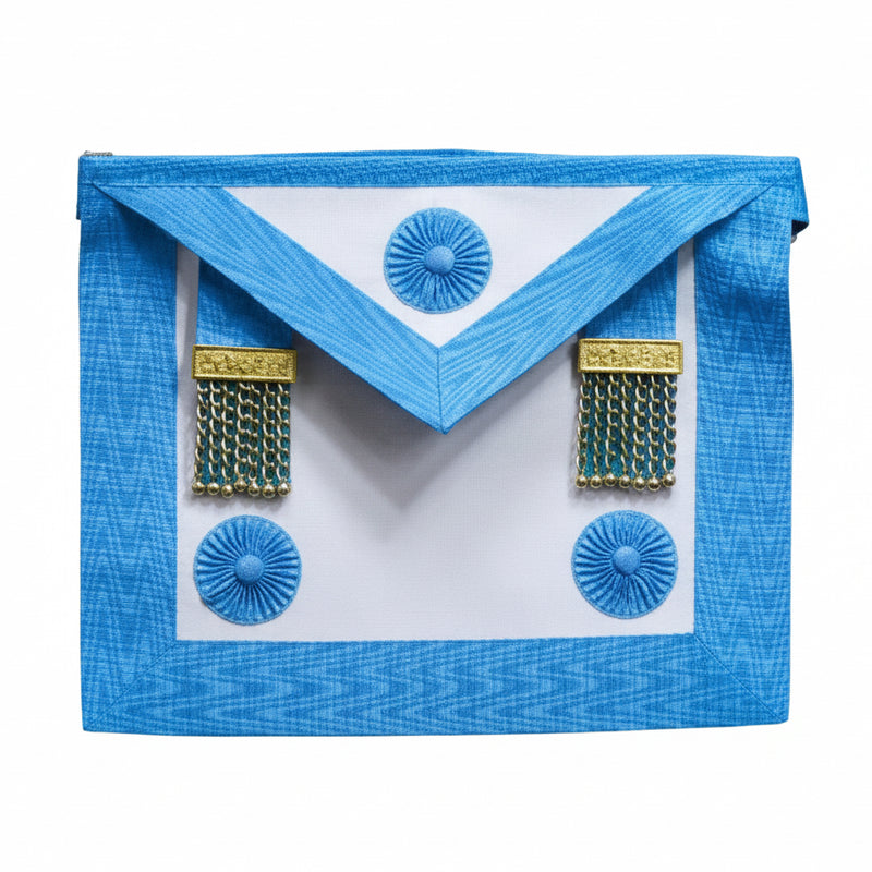 Tablier Maître Rite Français Groussier (RFG). 3 Rosettes + Pendeloques. 39x33cm - Nos Colonnes
